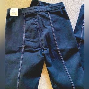 ZARA High Waist Black With White Stitching Split Hem Skinny Pants - Size 12 -NEW